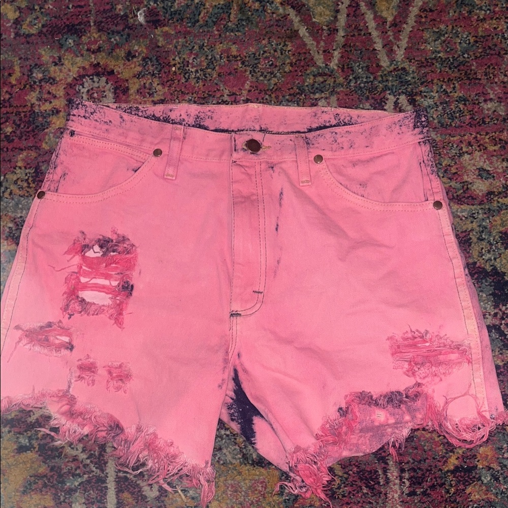 Pink Distressed Women Wrangler Shorts